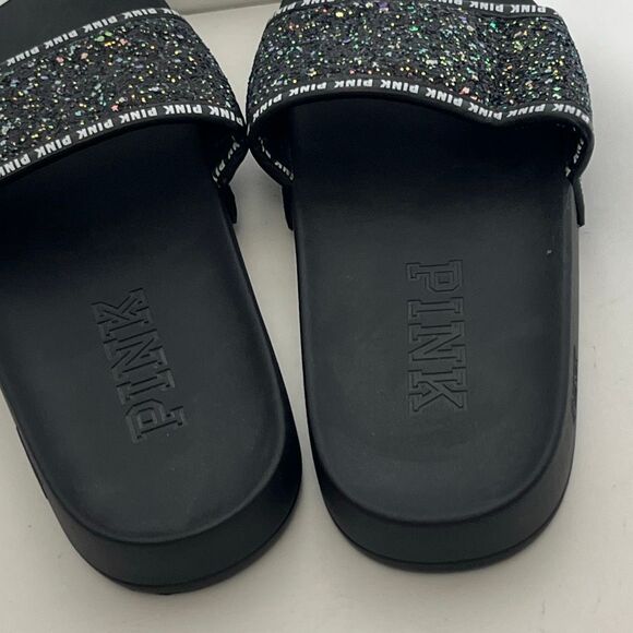 Victoria's Secret PINK Women's Black Purple Glitter Bling Slide Sandal Size 7-8 - Picture 6 of 8